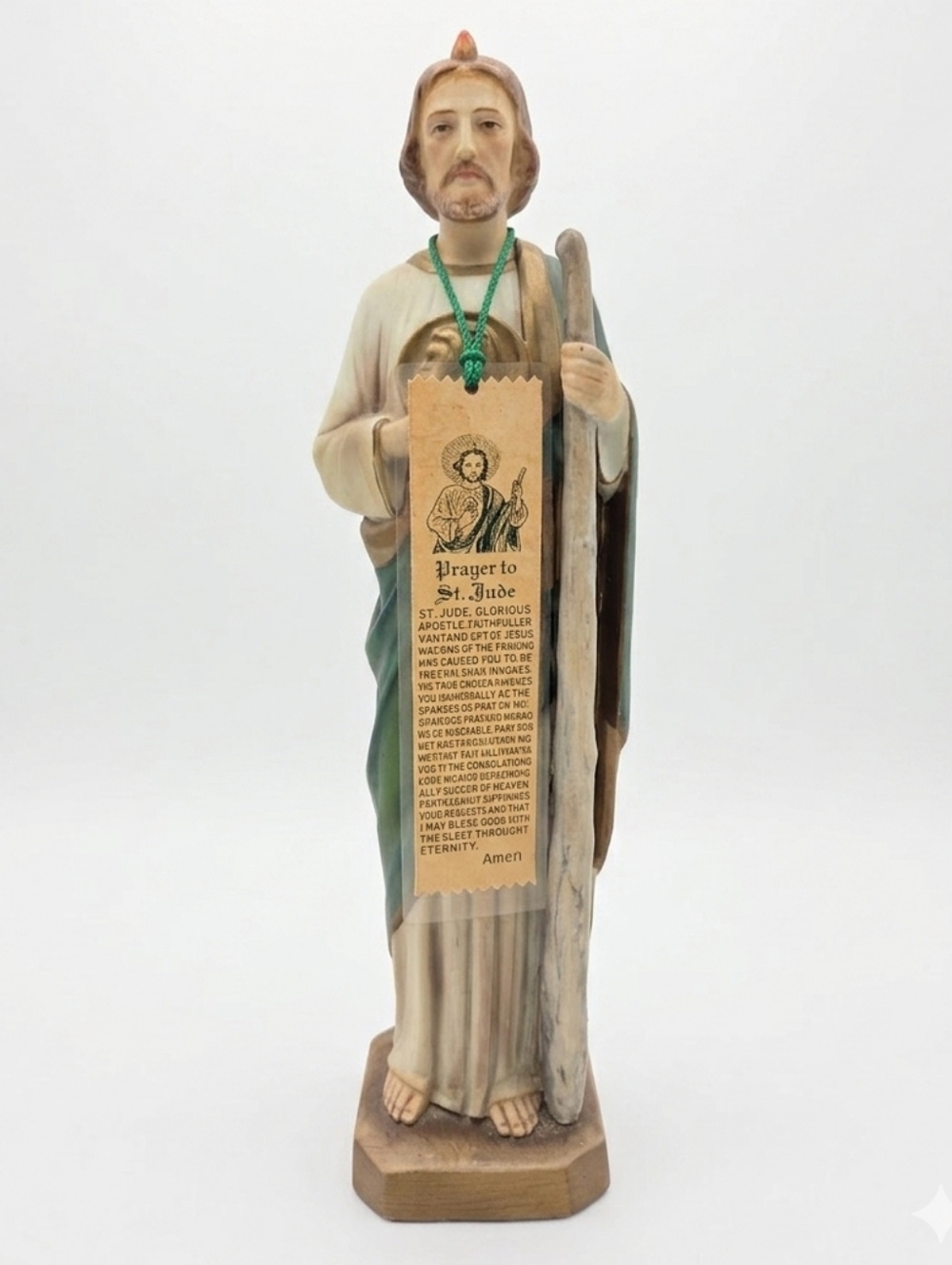Hand Painted Vintage St. Jude 12" Statue with Original Prayer Tag